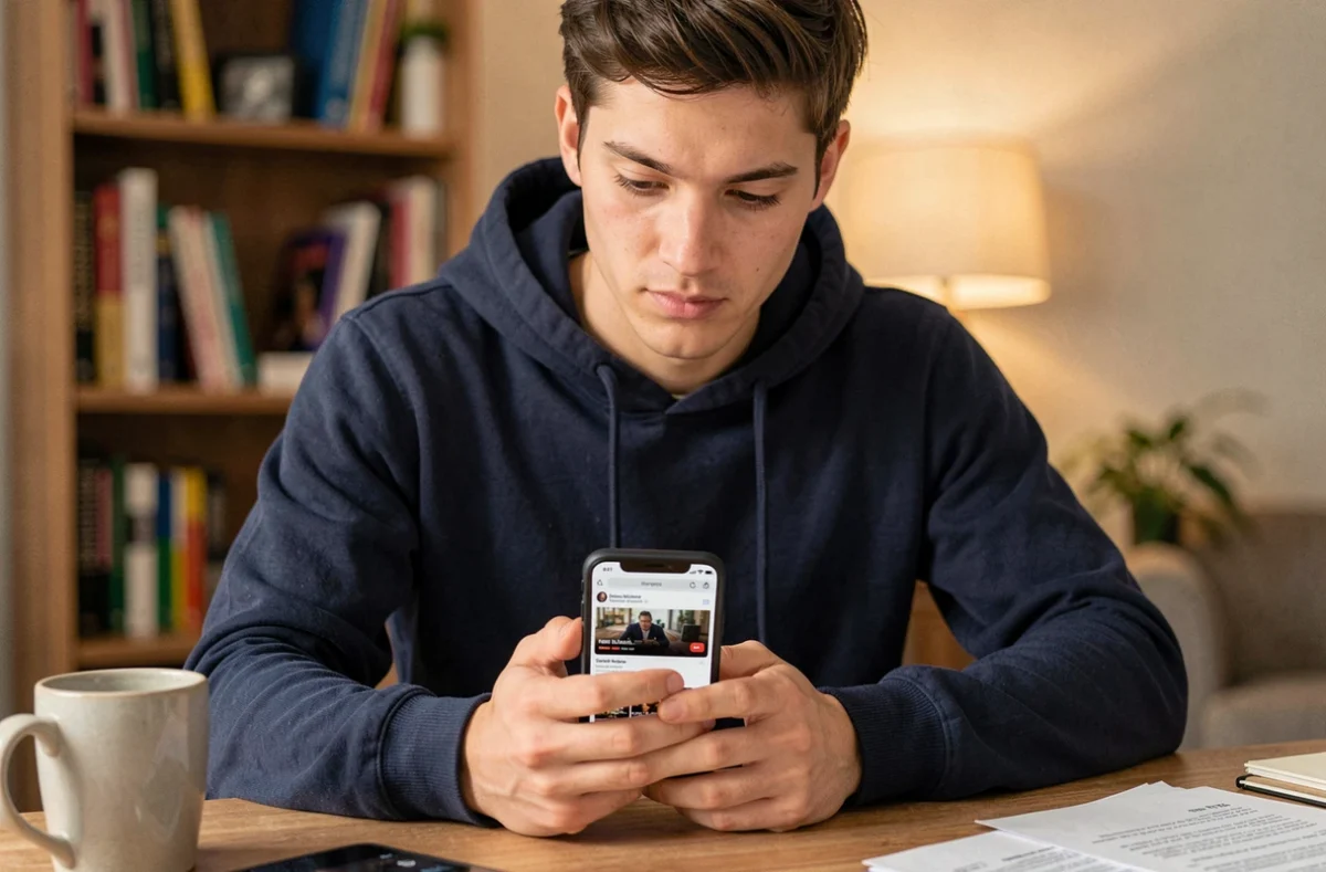 Homme utilisant son smartphone pour accéder à un site de streaming sur mobile depuis chez lui