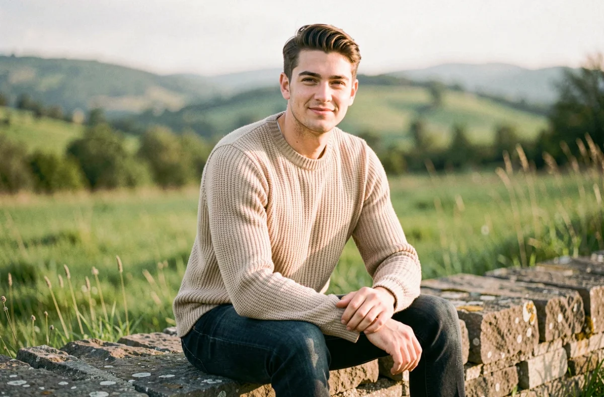 Jeune homme posant pour un book photo dans un cadre naturel verdoyant près de Hières-sur-Amby avec AM Photographies