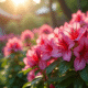 Azalées en fleurs dans un jardin japonais au printemps