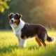 Chien berger australien en plein air dans une prairie ensoleillee