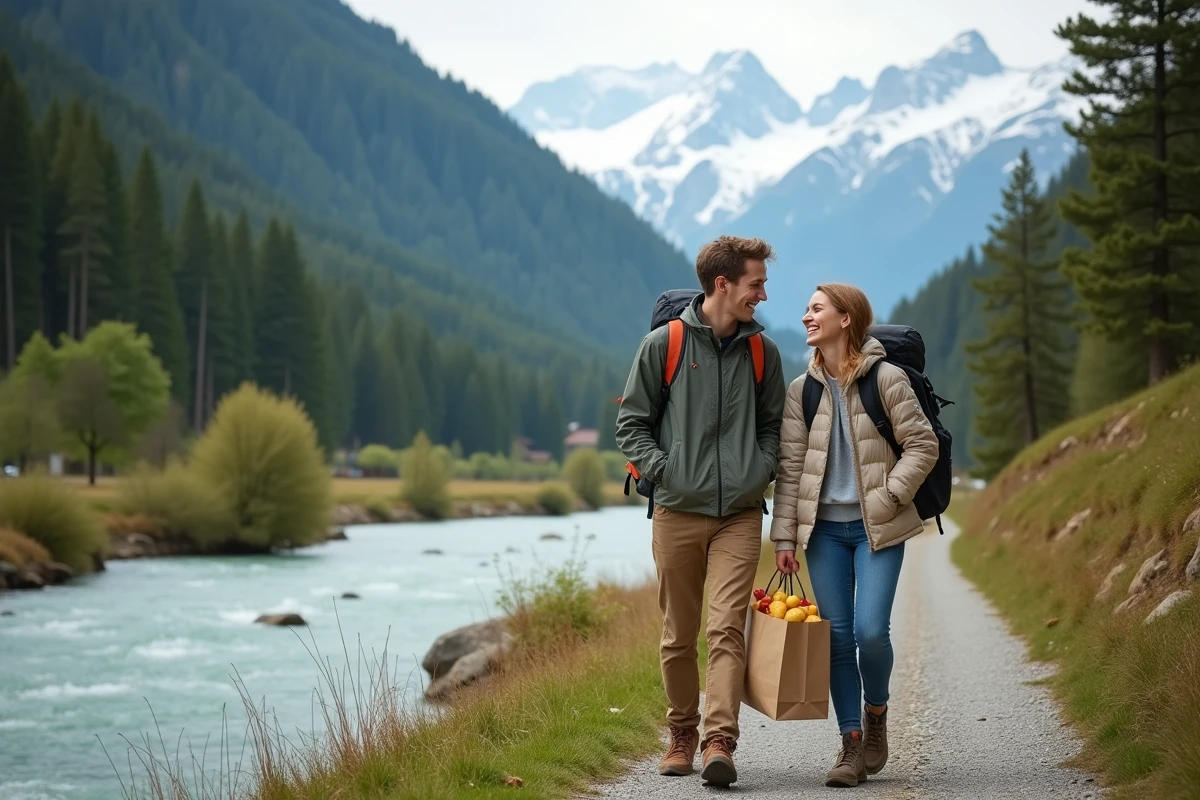 Jeune couple en randonnée dans la vallée des Gaves