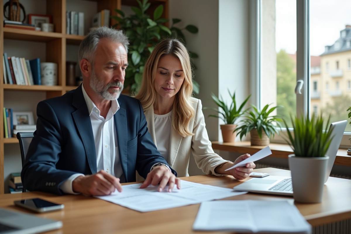 Couple professionnel travaillant dans un bureau lumineux