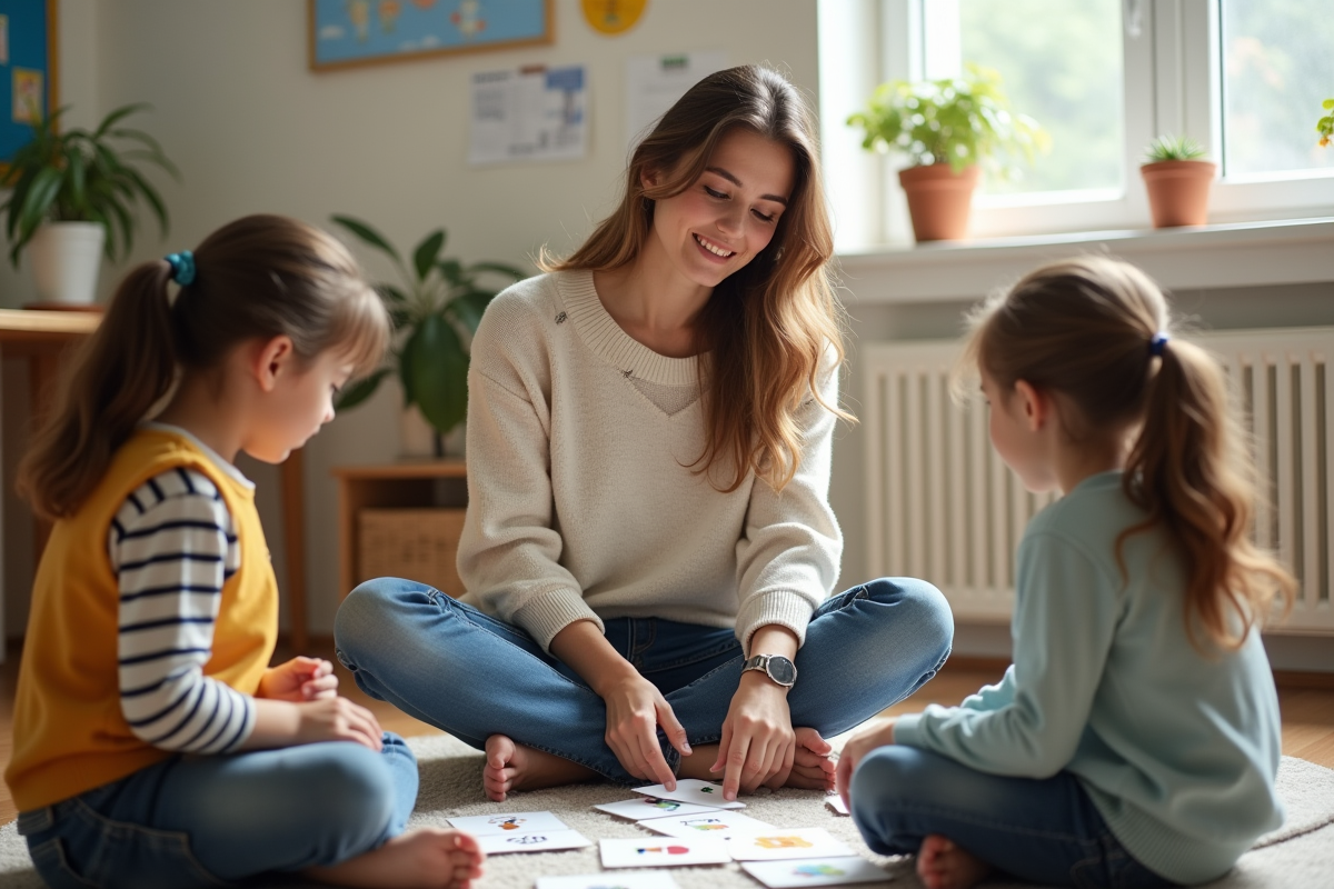 Professeure avec enfants lors d une activité de lecture