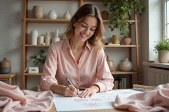 Femme créative esquissant des motifs dans un studio moderne