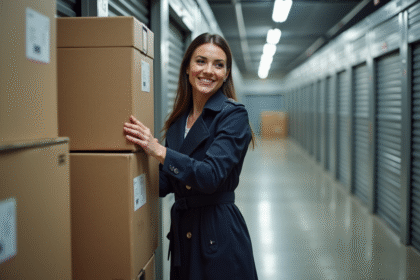 Femme organisant des cartons dans un selfstorage à Nantes