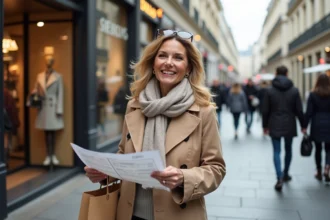 Femme élégante en trench beige à Paris