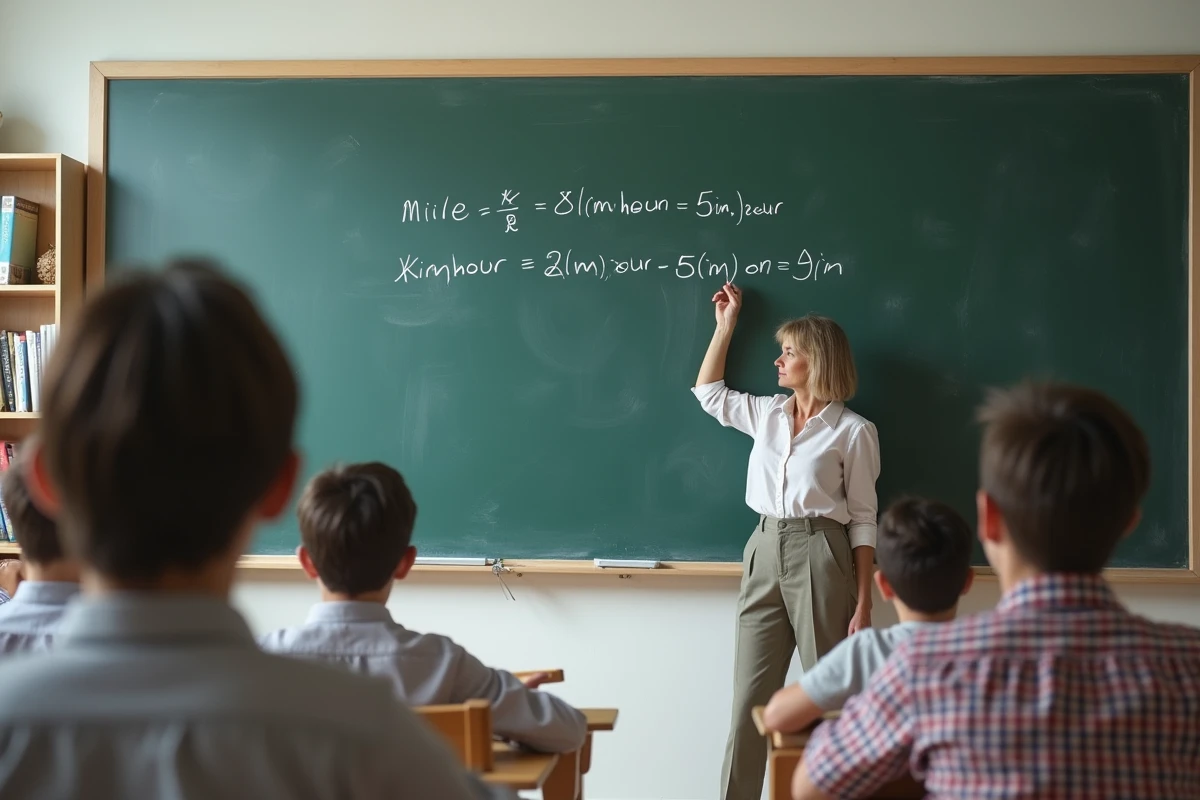 Femme enseignant un cours de mathématiques au tableau