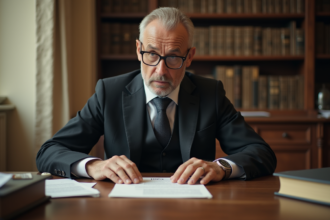 Fonctionnaire français en costume dans un bureau ancien
