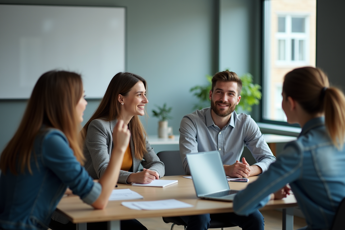 Adultes en formation dans un environnement éducatif moderne