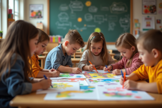 Enfants travaillant sur un projet créatif en classe