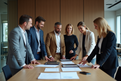 Groupe de professionnels en réunion dans un bureau moderne