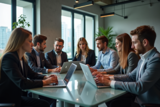 Groupe de jeunes professionnels au bureau moderne