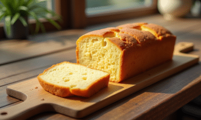 Gâteau Joconde tranché sur table en bois rustique