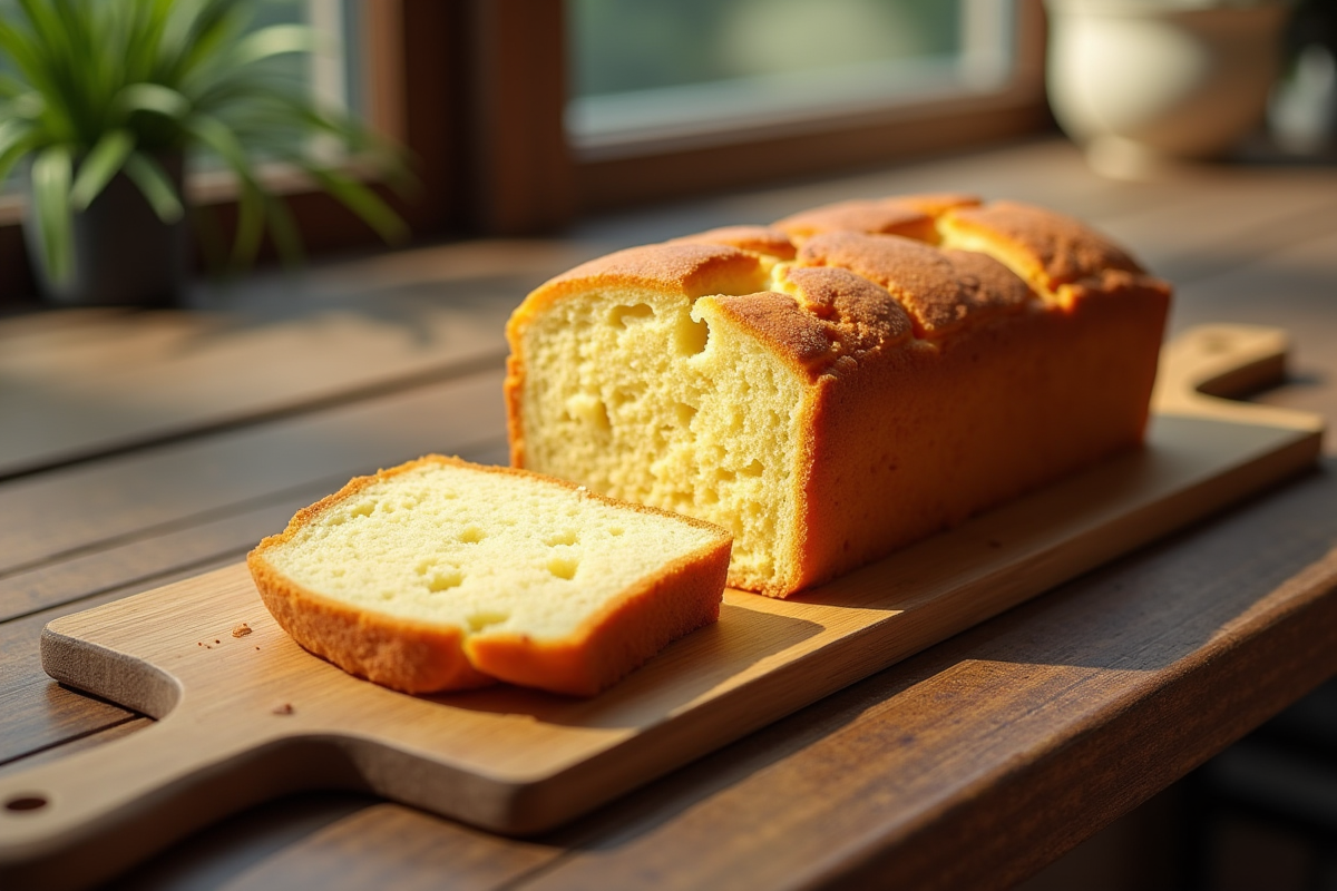 Gâteau Joconde tranché sur table en bois rustique