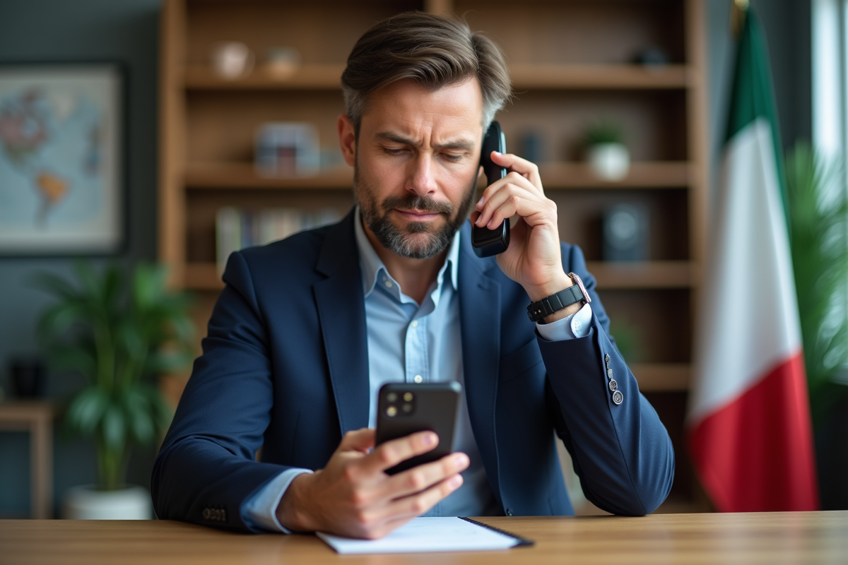 Homme d'affaires au téléphone en Italie dans un bureau moderne