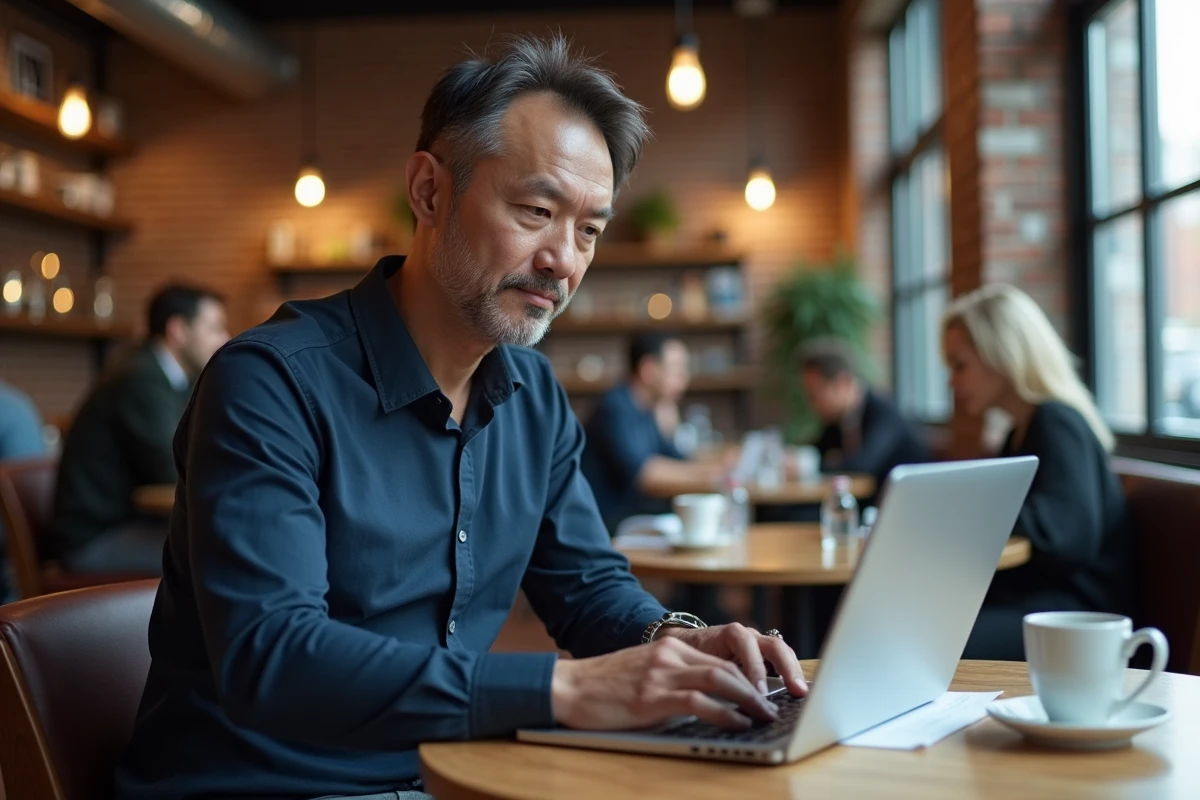 Homme daffaires travaillant dans un café coworking