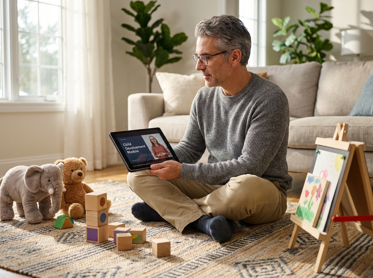 Homme utilisant une tablette dans un environnement ludique