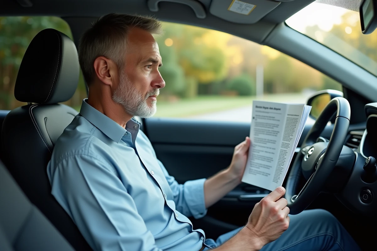 Homme lisant guide de conduite automatique