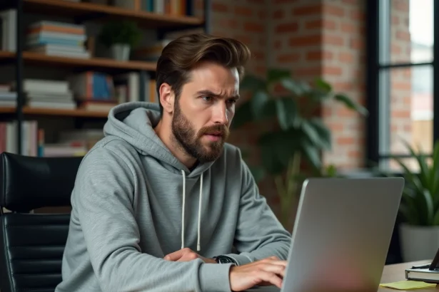 Un homme concentré cherche le nouveau lien Faljam sur son ordinateur portable en 2026
