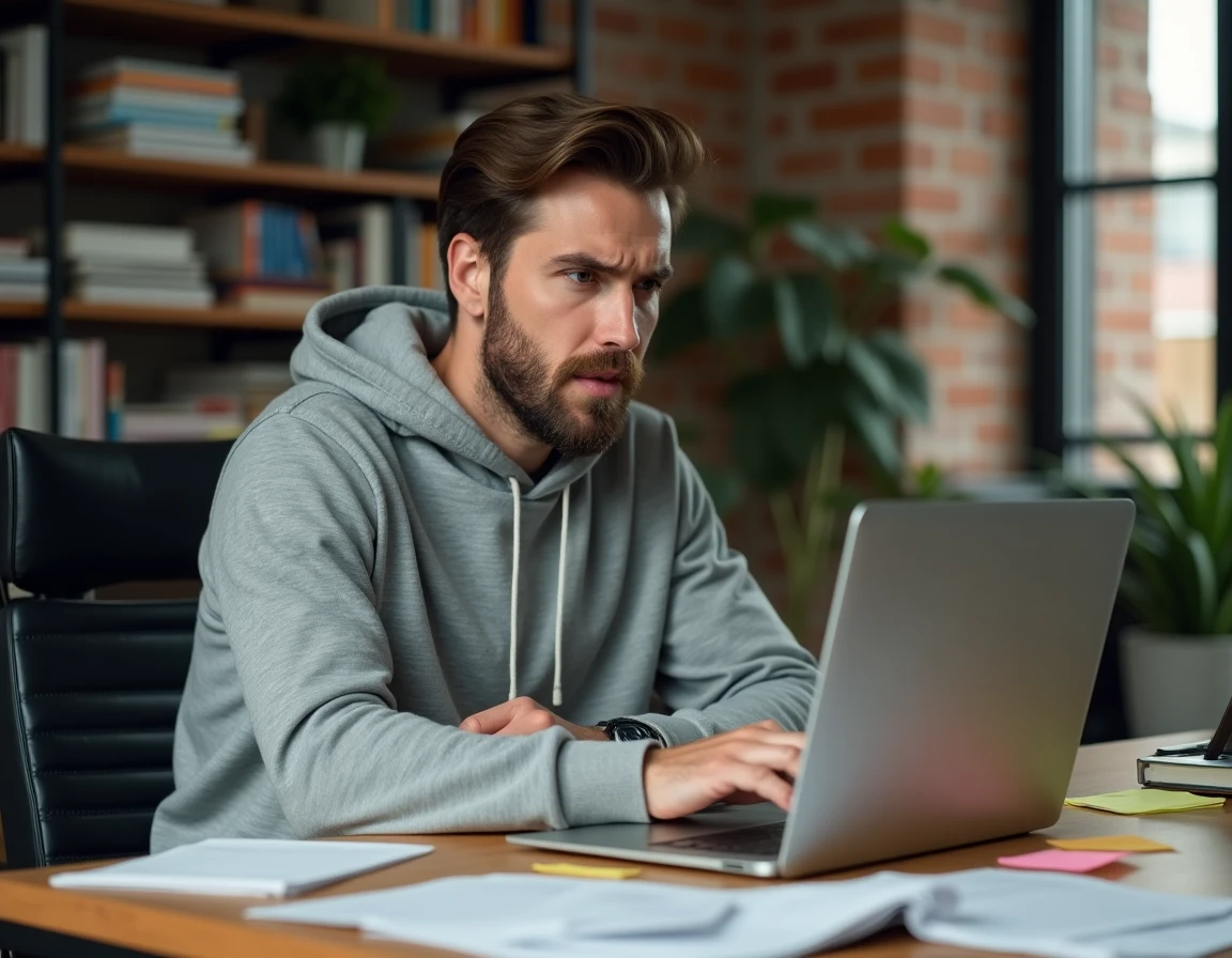 Un homme concentré cherche le nouveau lien Faljam sur son ordinateur portable en 2026