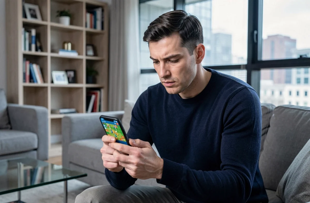 Homme concentré sur les événements spéciaux Monopoly GO pour maximiser les récompenses Club Magnat