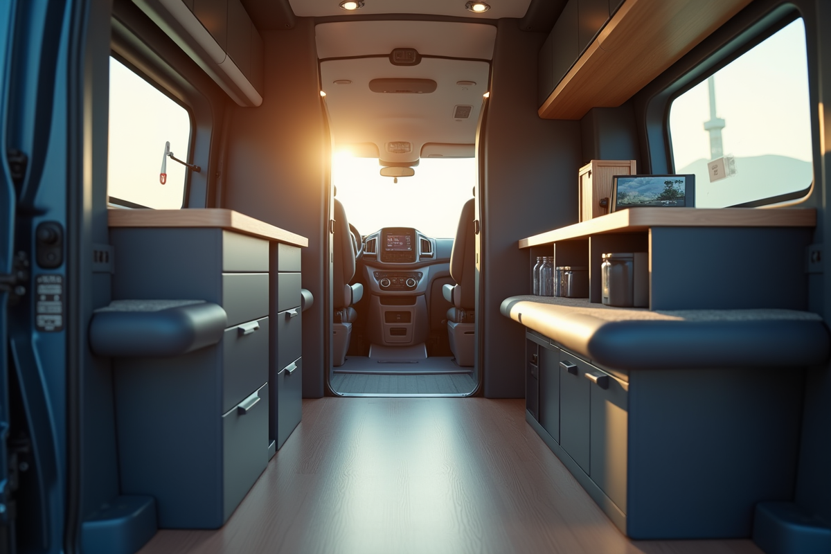 Intérieur moderne d'un Peugeot Expert van lumineux