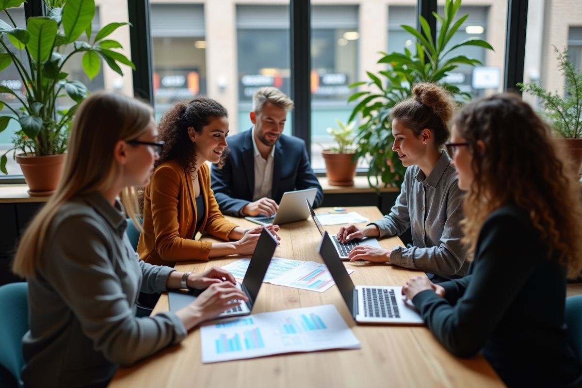 Groupe de jeunes entrepreneurs fintech en discussion