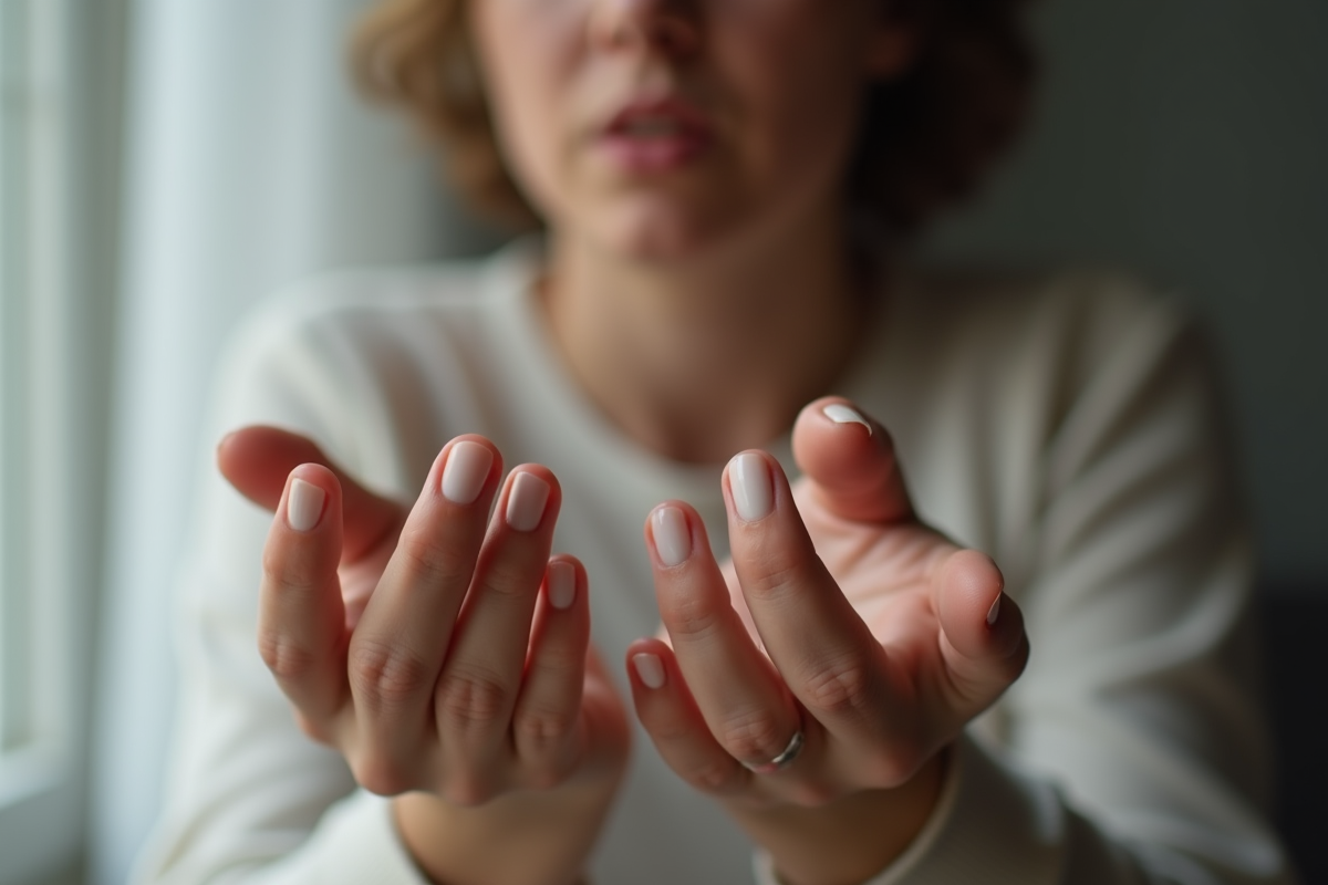 Adultes regardant leurs mains signes de carence nutritionnelle