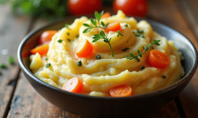 Bol de purée de carottes et pommes de terre aux herbes