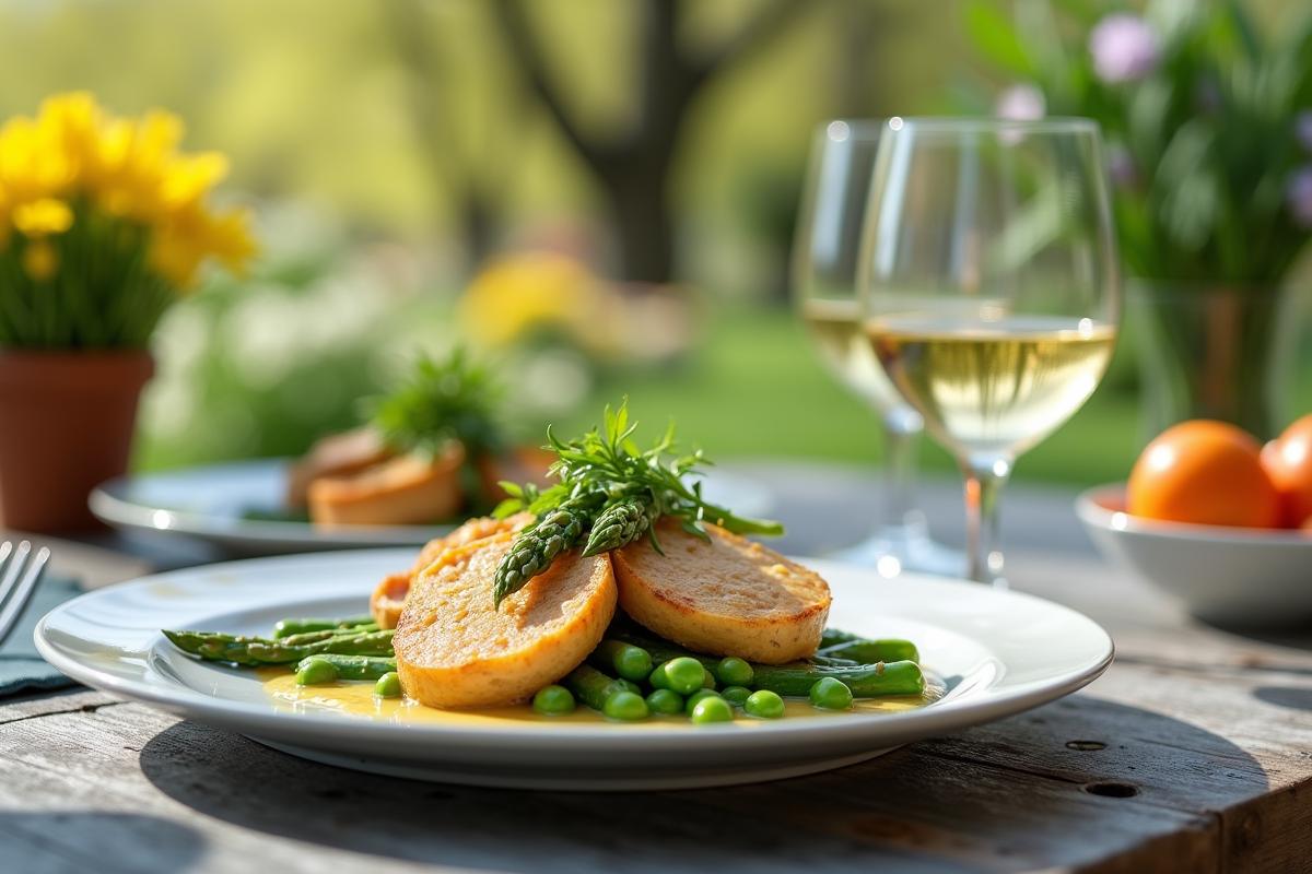 Repas printanier avec boudin blanc et asperges vertes