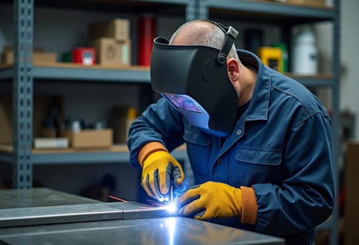 Soudeur professionnel en atelier moderne lors de la soudure TIG