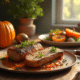 Table rustique avec boudin blanc et légumes d'automne