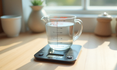 Verre mesure d'eau sur balance digitale lumineuse